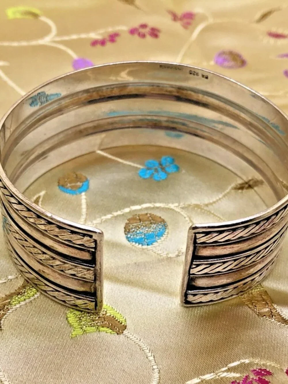 Sterling Silver 925 BA SUARTI BALI INDONESIA Braided Woven Cuff Bracelet, 5 rows